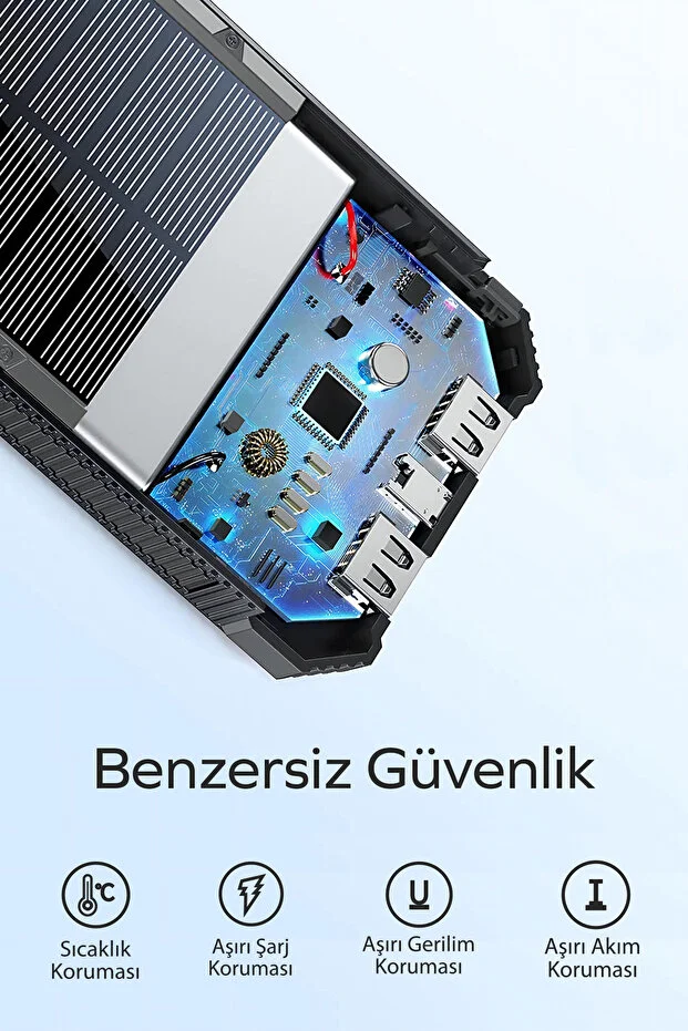 Güneş Enerjili Solar Powerbank 10000mah Led Işıklı Taşınabilir Batarya Şarj Cihazı Siyah
